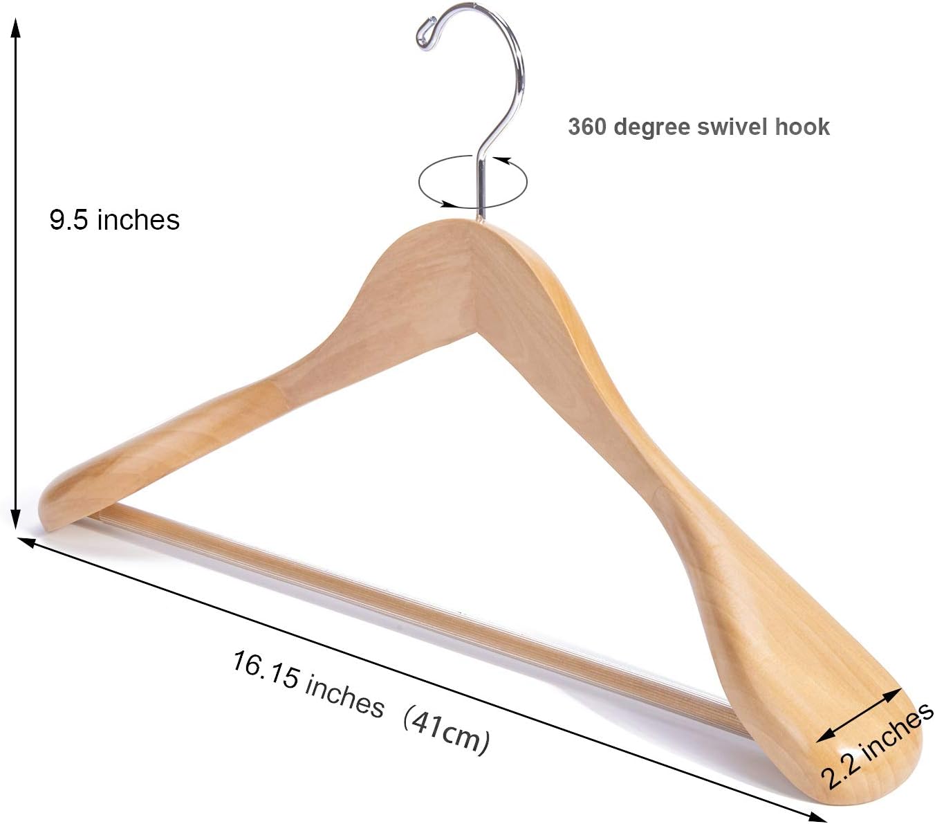 Nature Smile 16" Wooden Hangers Anti-Slip Natural Coat Hanger - Image 2